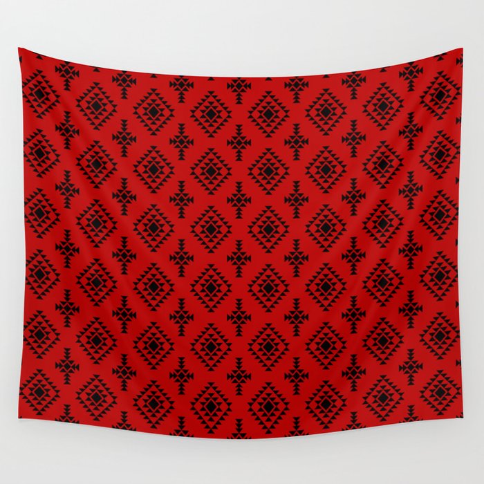 Red and Black Native American Tribal Pattern Wall Tapestry