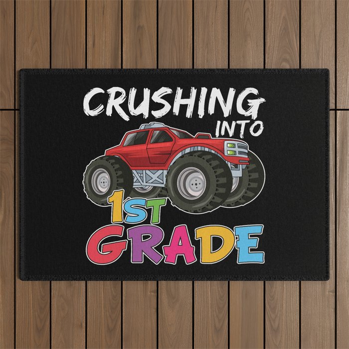 Crushing Into 1st Grade Monster Truck Outdoor Rug
