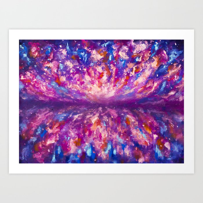 Oil Painting Blue Violet Purple Universe Cosmos Night Sky Reflected In Water Lake Mirror Milky Way Art Print By Rybakow Society6