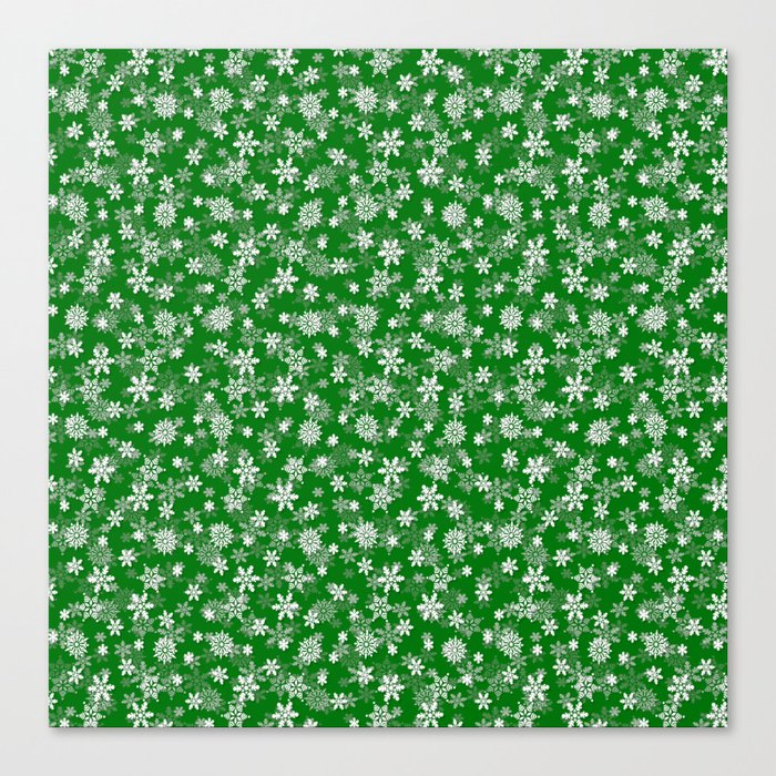 Festive Green and White Christmas Holiday Snowflakes Canvas Print