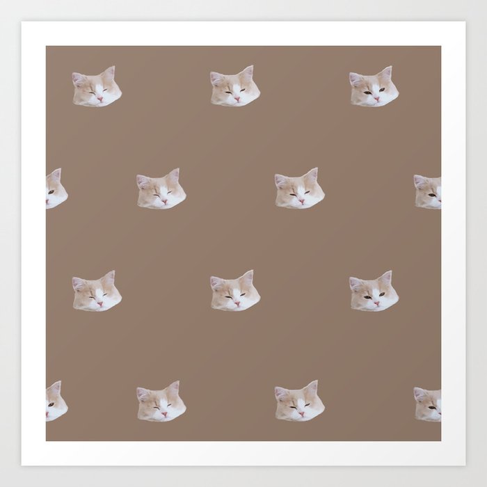 omochi cat monogram illustration version brown Art Print