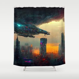 Flying to the Infinite City Shower Curtain