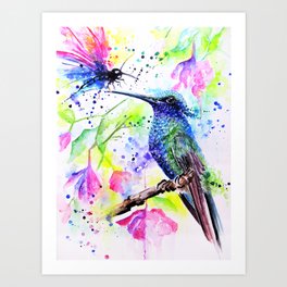 "Hummingbird kissing a Dragonfly" Art Print