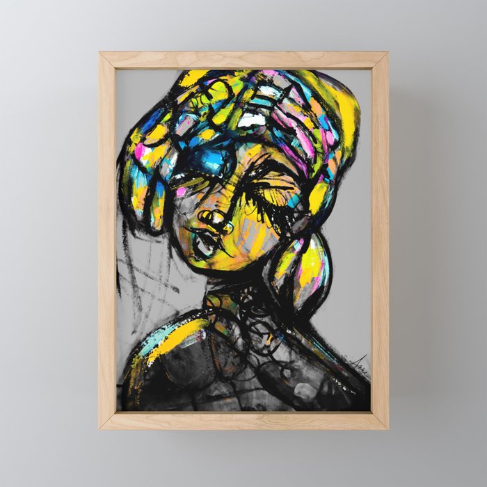 Lady Yellow Thinker Framed Mini Art Print