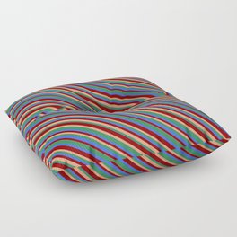 [ Thumbnail: Dark Red, Light Salmon, Sea Green & Royal Blue Colored Lined Pattern Floor Pillow ]