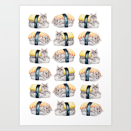 Sushi cat pattern Art Print