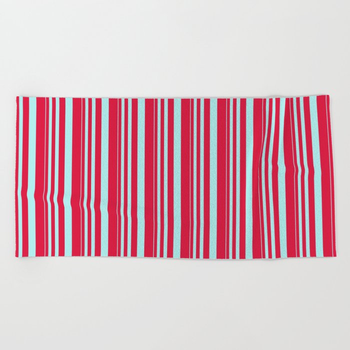 Turquoise & Crimson Colored Stripes/Lines Pattern Beach Towel