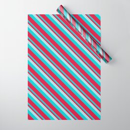 [ Thumbnail: Powder Blue, Dark Turquoise, and Crimson Colored Lined Pattern Wrapping Paper ]