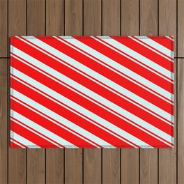 [ Thumbnail: Light Cyan and Red Colored Lined/Striped Pattern Outdoor Rug ]