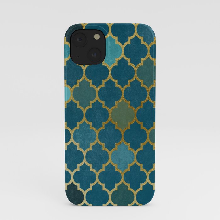 Diamond Mosaic Teal Gold iPhone Case