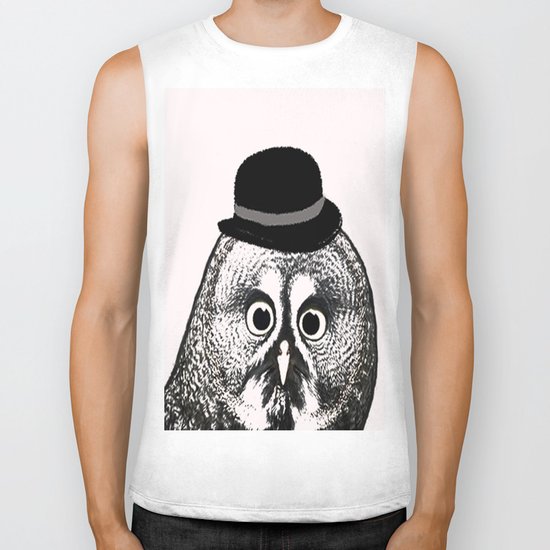 Owl in Bowler Hat Biker Tank