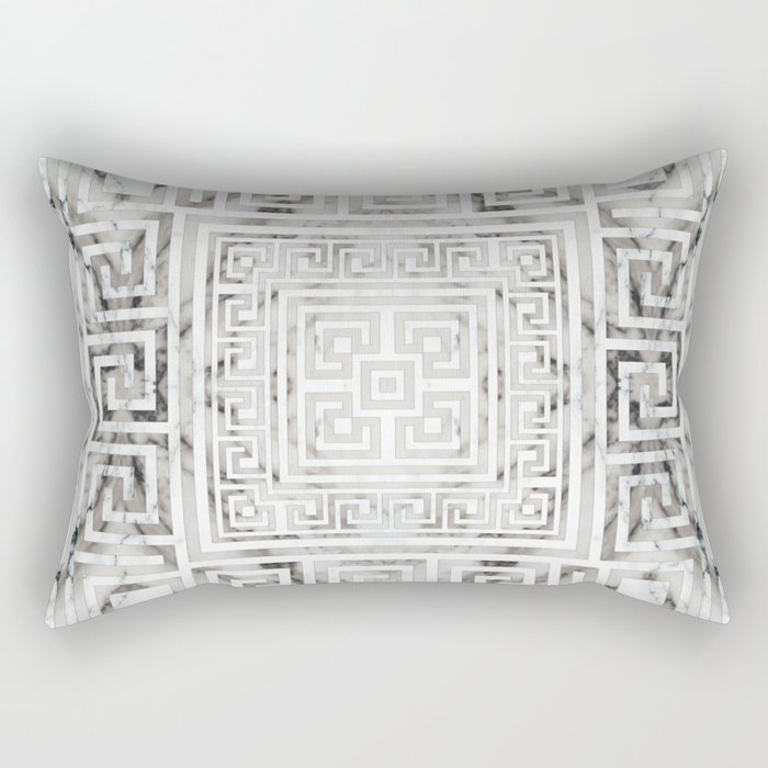 Greek Meander - Greek Key White Marble texures Rectangular Pillow