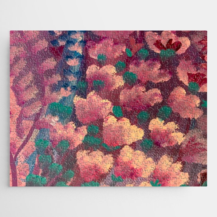 Purple and Teal Flower Pattern Jigsaw Puzzle