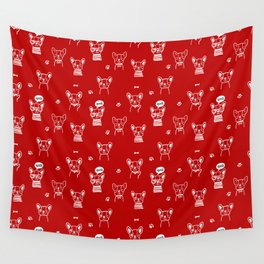 Red and White Hand Drawn Dog Puppy Pattern Wall Tapestry