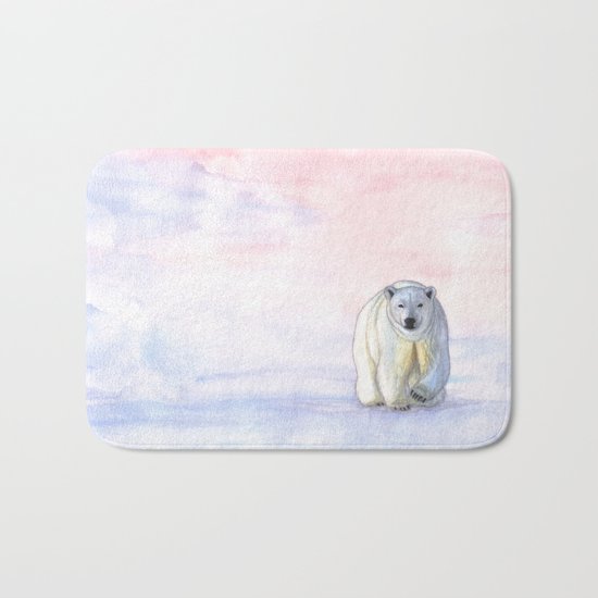 Polar bear in the icy dawn Bath Mat
