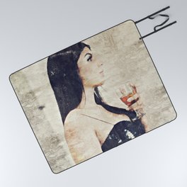 Woman In Black Spaghetti Strap Top Holding Clear Drinking Glass Picnic Blanket