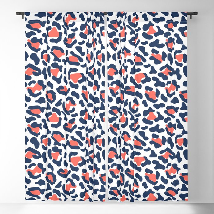 Abstract Leopard Print In Coral And Navy Blue Blackout Curtain By