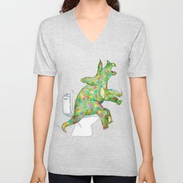  Triceratops in the bathroom dinosaur painting watercolour V Neck T Shirt