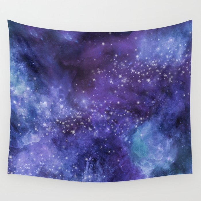 Stardust blue purple watercolor space Wall Tapestry