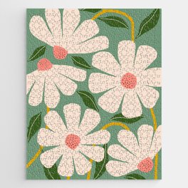 Wild Daisies - green Jigsaw Puzzle | Flowers, Botanical, Floral, Retro, Flower, Daisies, Digital, Boho, Drawing, Fall 
