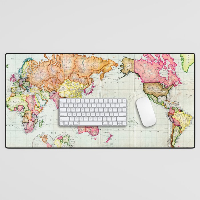 Colorful Antique Map of the World Desk Mat