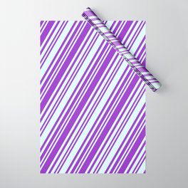 [ Thumbnail: Dark Orchid & Light Cyan Colored Stripes/Lines Pattern Wrapping Paper ]