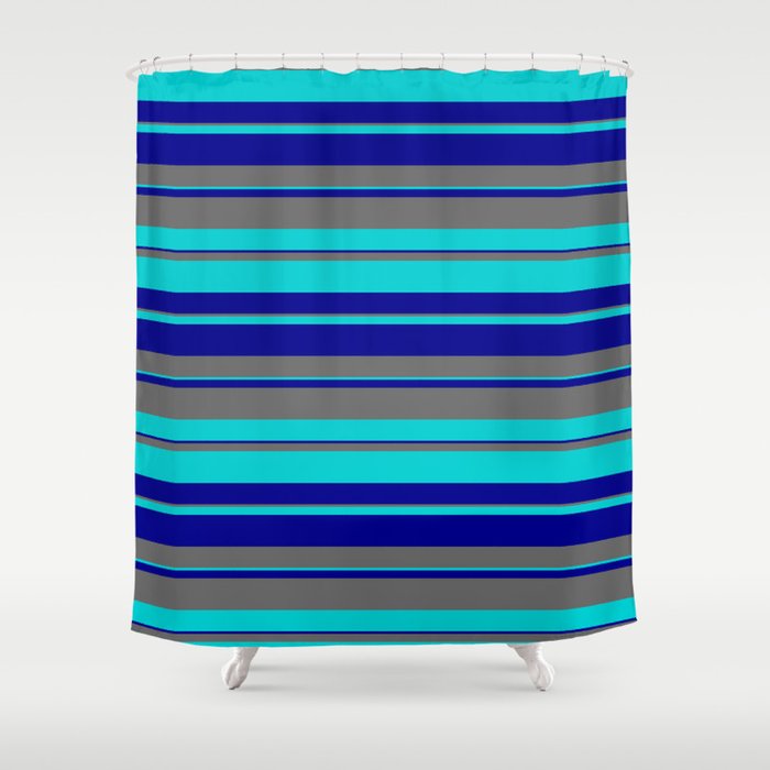 Dark Turquoise, Dark Blue & Dim Grey Colored Lines/Stripes Pattern Shower Curtain