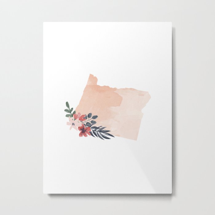 Oregon Watercolor Floral State Metal Print