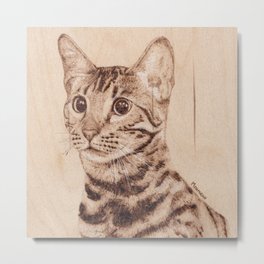 Bengal Cat Portrait - Drawing by Burning on Wood - Pyrography art Metal Print | Mixed Media, Illustration, Animal, Graphite, Nature, Littlecat, Pussy, Bengal, Kitty, Kitten 