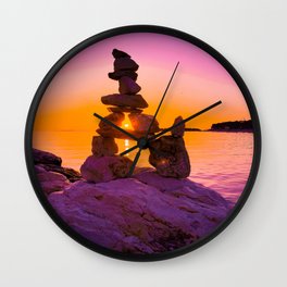 sunset Wall Clock | Sun, Sea, Photo, Sunsethorizon, Colors, Rocks, View, Stoneinstallation, Horizon, Colorspectrum 