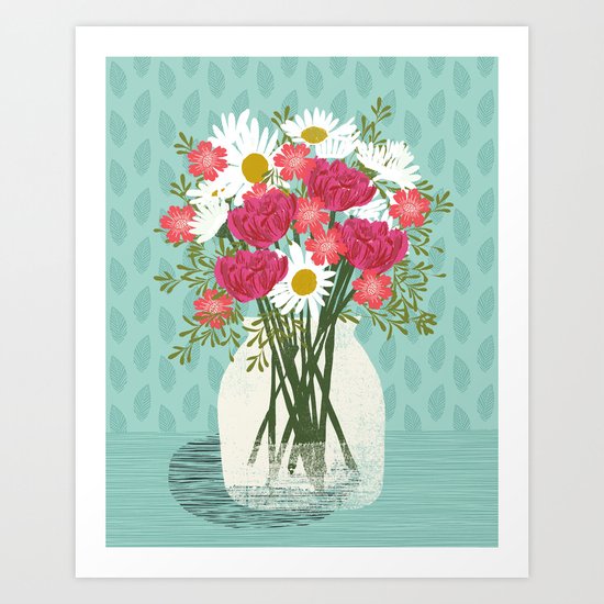 Vase of Daisies floral flowers spring summer mother's day illustration Andrea Lauren Art Print