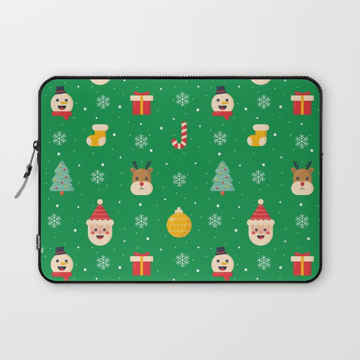 Christmas Characters Seamless Pattern on Green Background Laptop Sleeve