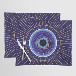 Cobalt Blue Evil Eye Mandala  with Moon Phases Placemat