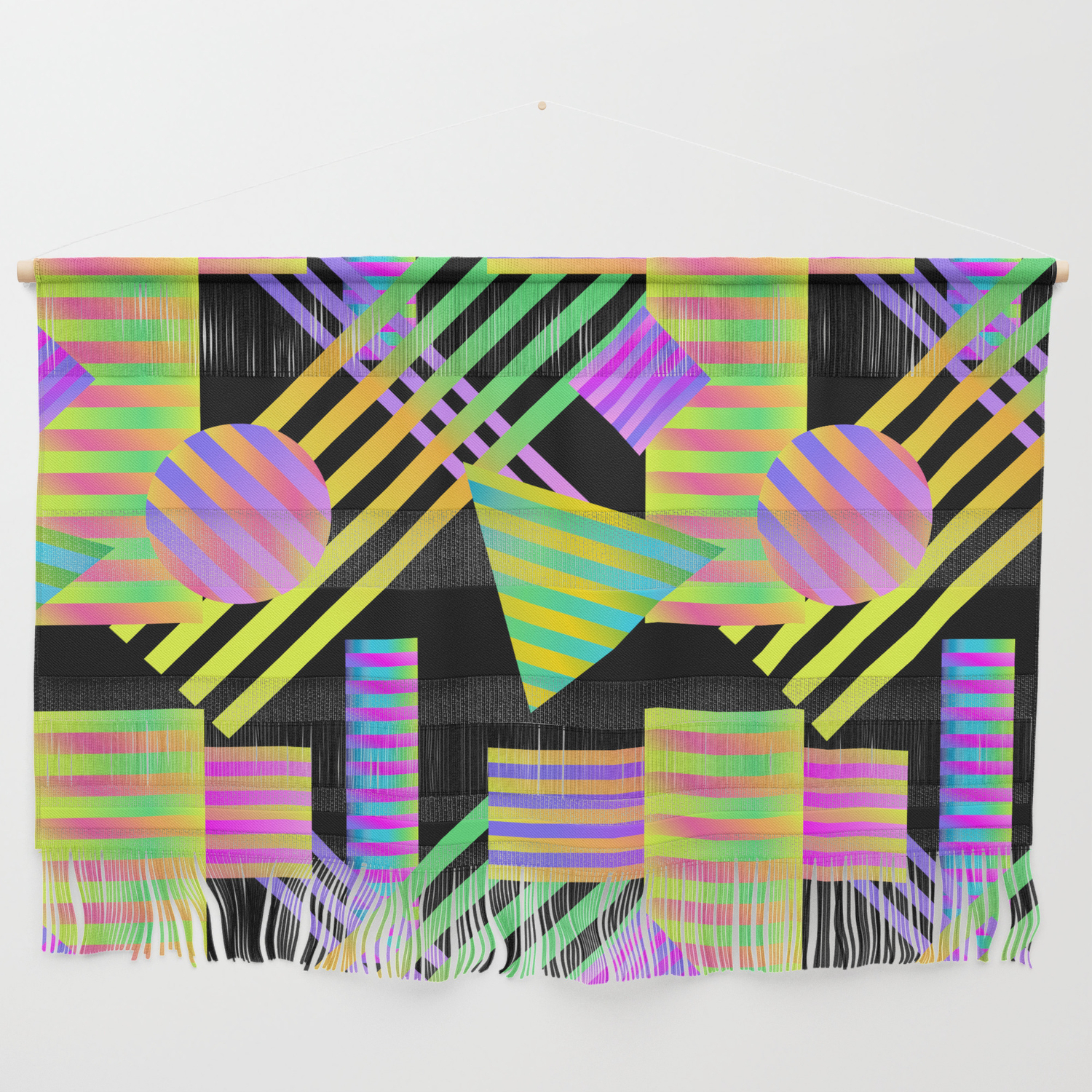Neon Ombre 90's Striped Shapes Wall Hanging by 