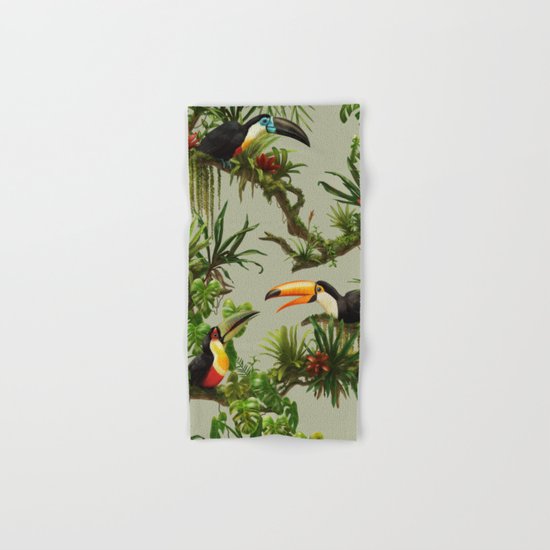 Toucans and Bromeliads (Canvas Background) Hand & Bath Towel