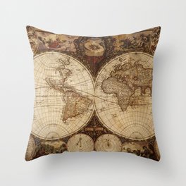 Vintage Map of the World Throw Pillow