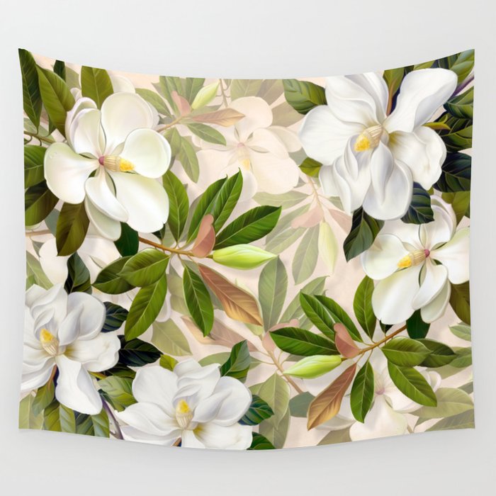 Magnolia Flowers Spring Blossom Wall Tapestry