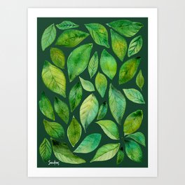 Green Leaves Watercolor Art Print
