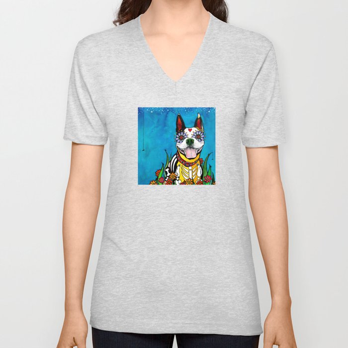 Gilroy the Boston Terrier V Neck T Shirt