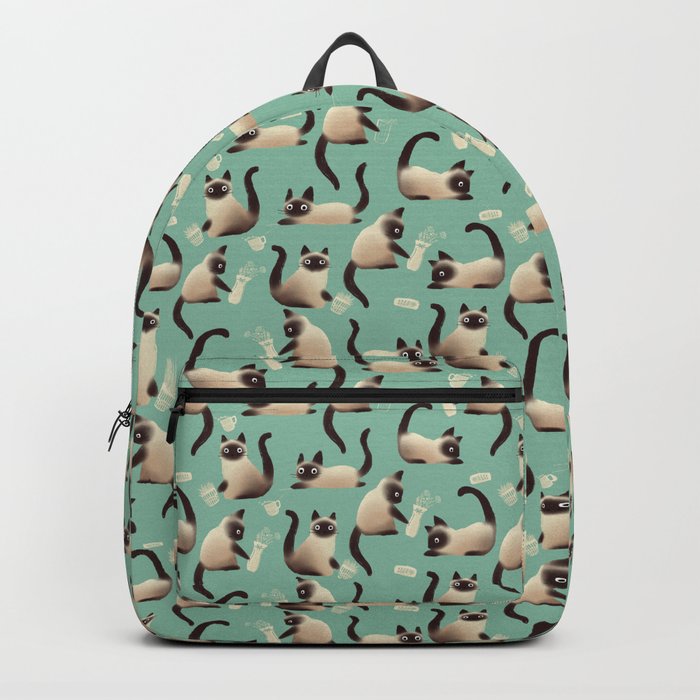 Bad Siamese Cats Knocking Stuff Over Backpack