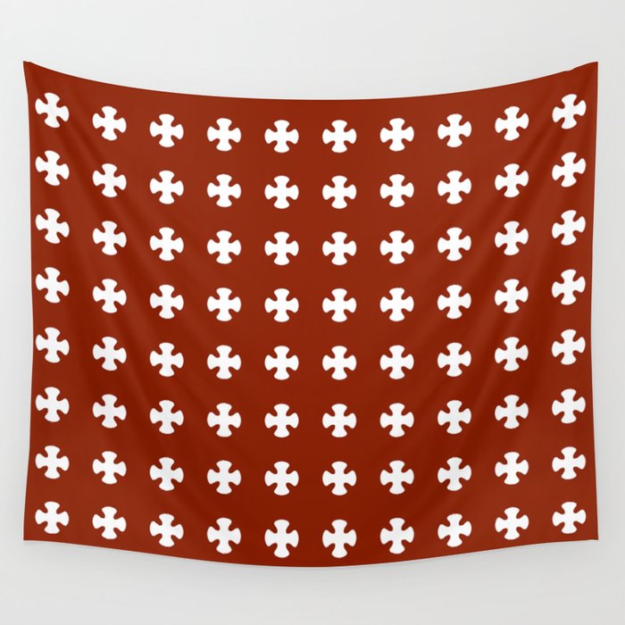 Scarlet Red and White Minimalist Pattern Wall Tapestry