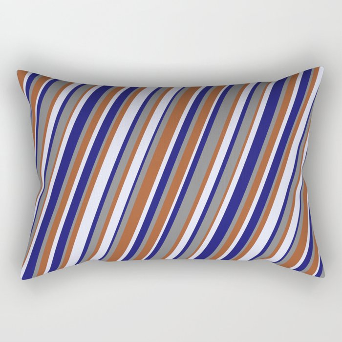 Lavender, Midnight Blue, Gray, and Sienna Colored Lined/Striped Pattern Rectangular Pillow