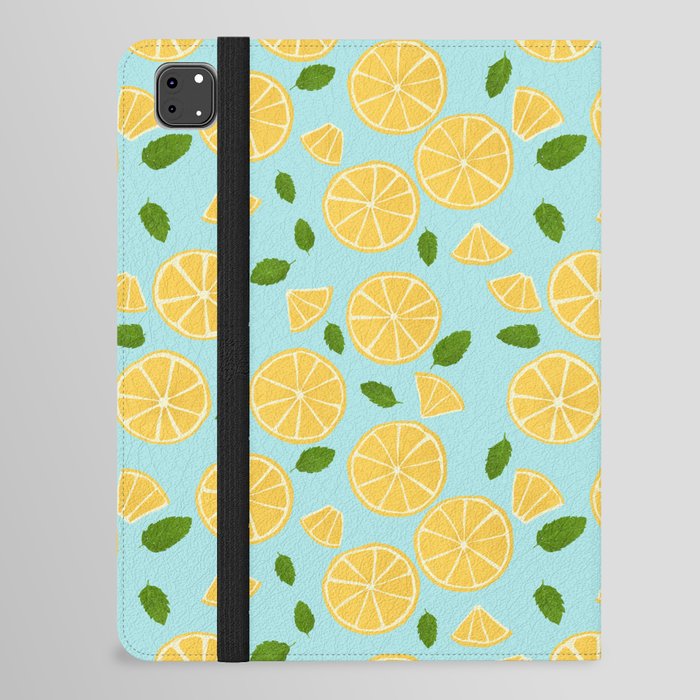 Yellow Lemons- blue background iPad Folio Case