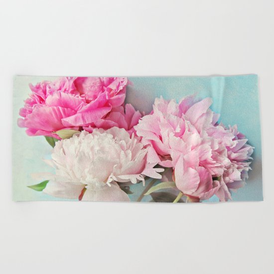 3 peonies Beach Towel