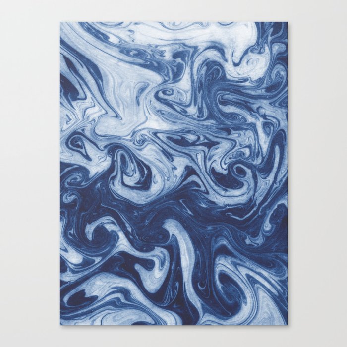 Yutaka - spilled ink marbled paper marbling swirl india ink minimal modern blue indigo pattern Canvas Print