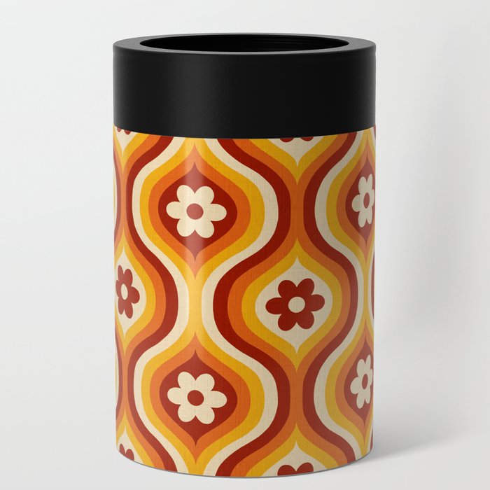 70s Groovy Daisy Ovals Pattern Can Cooler