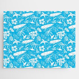 Turquoise and White Surfing Summer Beach Objects Seamless Pattern Jigsaw Puzzle