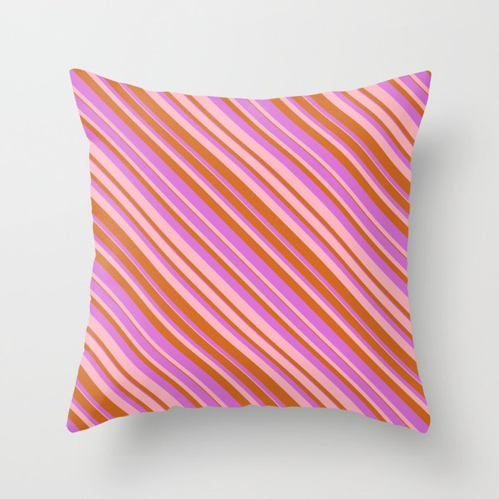 Chocolate, Orchid & Light Pink Colored Lined/Striped Pattern Throw Pillow