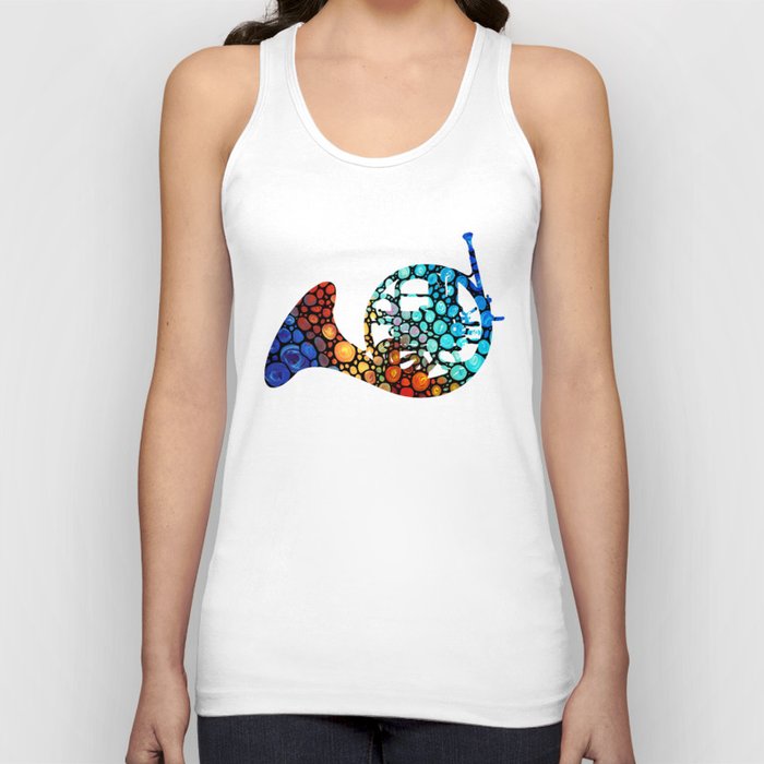 Colorful Mosaic French Horn Musical Instrument Art Tank Top