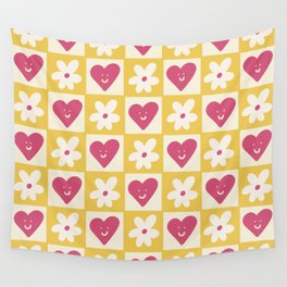 Spring of Flowers and Love - Pink and Yellow Happy Wall Tapestry